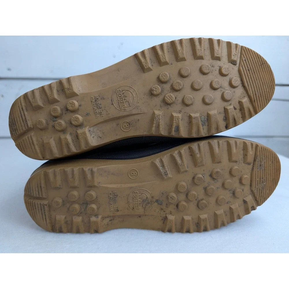 Sorel Womens 8 Tan Leather Rubber Pac Winter Snow Boots Removable Felt Liners